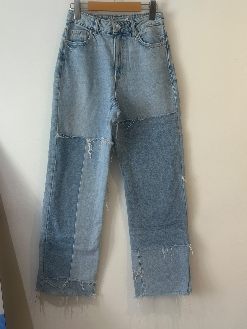 Y2K Vintage Aesthetic Patchwork Deconstructed Distressed Light Wash Straight Wid